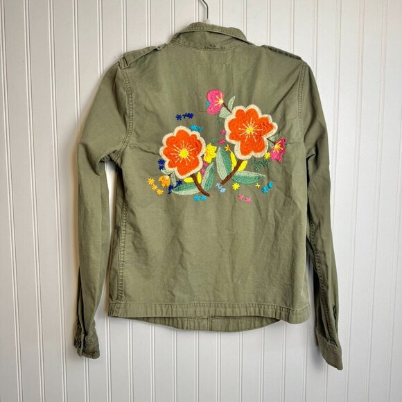 Lucky Brand Green Military Jacket Floral, Embroidered G21 - Picture 5 of 8